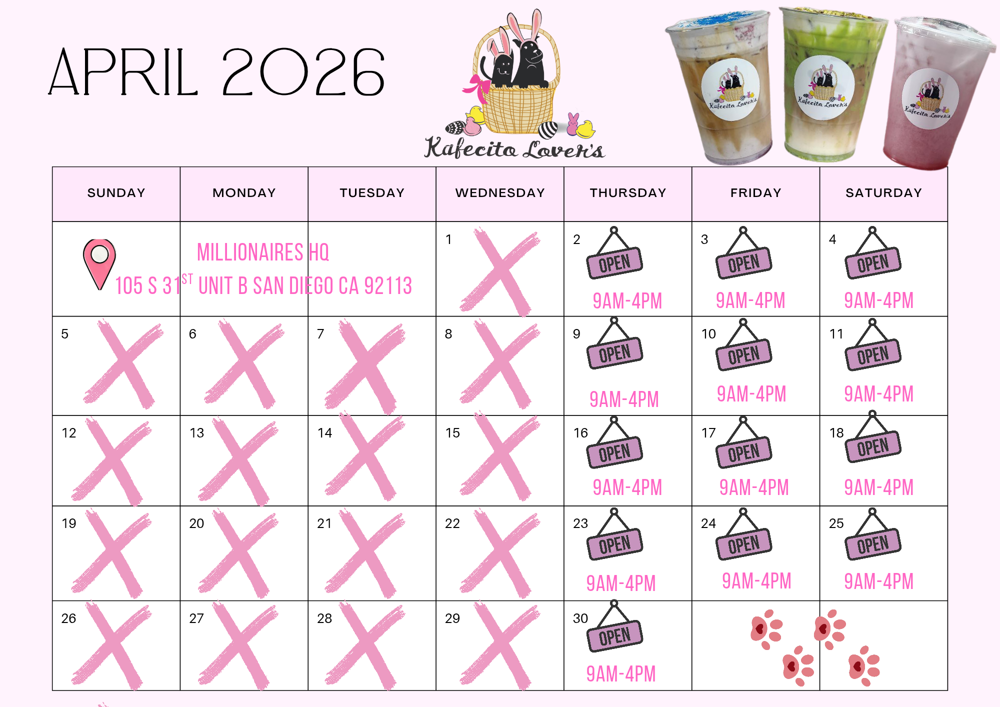 April 2026 pop-up calendar